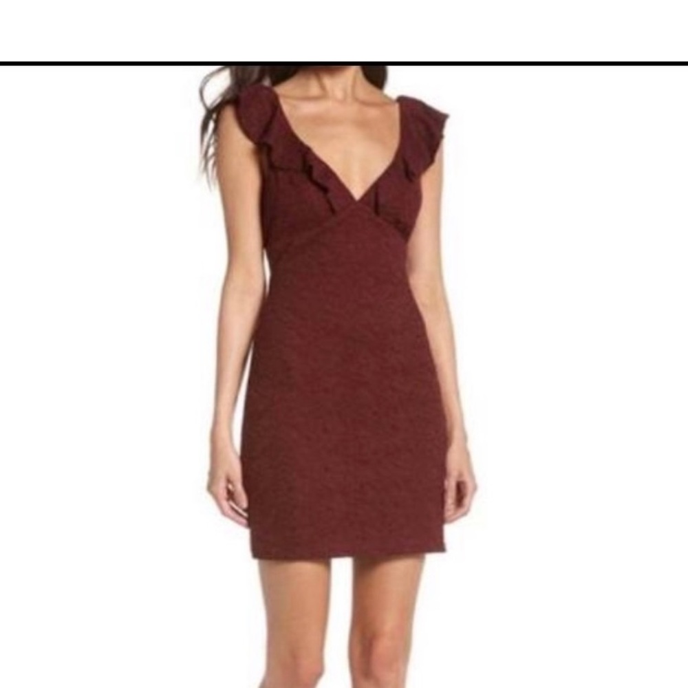 Lulu's Ruffle Neck Mini Lace Dress Burgundy Sleeveless Wide Strap